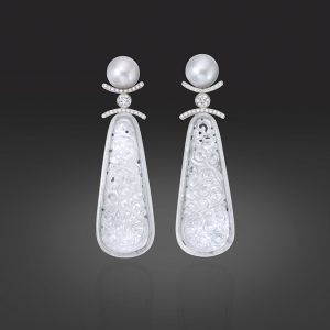 South Sea Pearl and White Jadeite Long Drop Earrings