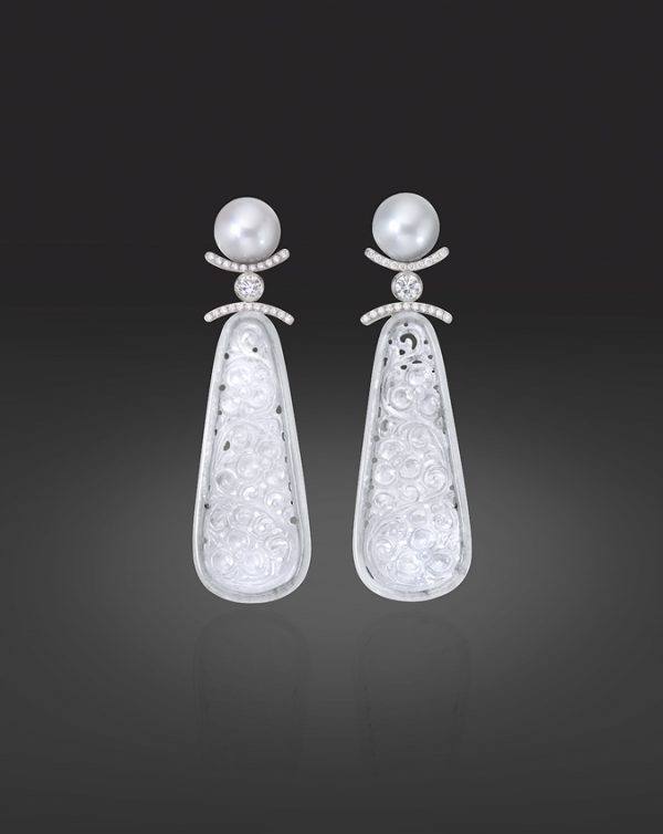 South Sea Pearl and White Jadeite Long Drop Earrings