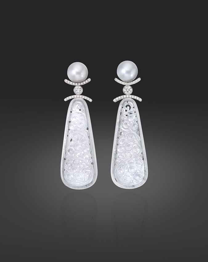South Sea Pearl and White Jadeite Long Drop Earrings - Assael