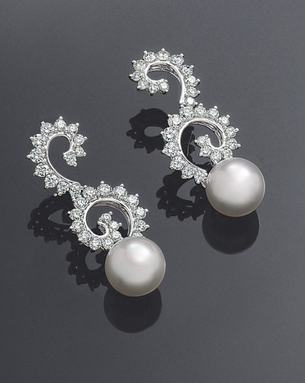 Designer Angela Cummings Diamond Dangling Swirl Earrings