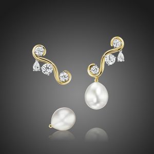 Diamond and Detachable South Sea Pearl Drop Earrings