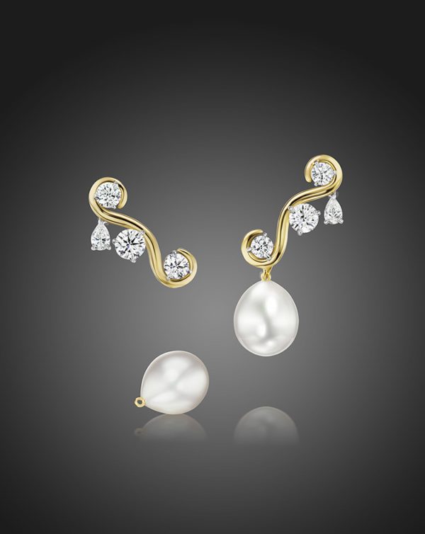 Diamond and Detachable South Sea Pearl Drop Earrings
