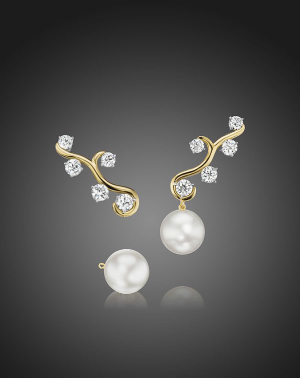 Diamond and Detachable Round South Sea Pearl Earrings
