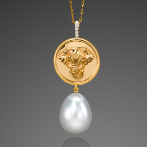 Assael elephant medallion with south sea pearl drop