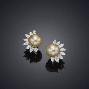 Assael golden south sea pearl diamond fan earrings