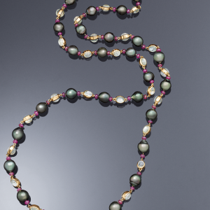 Assael moonstone ruby and tahitian pearl necklace