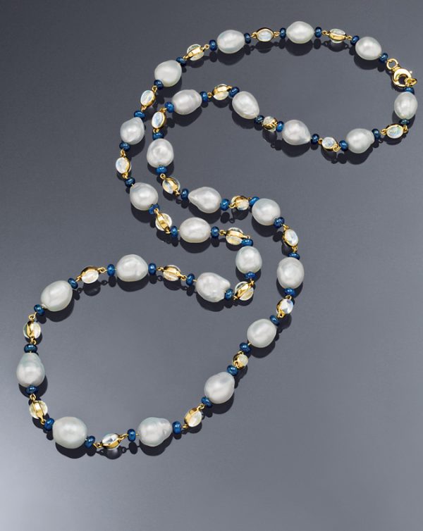 Moonstone, Sapphire, And South Sea Pearl Necklace