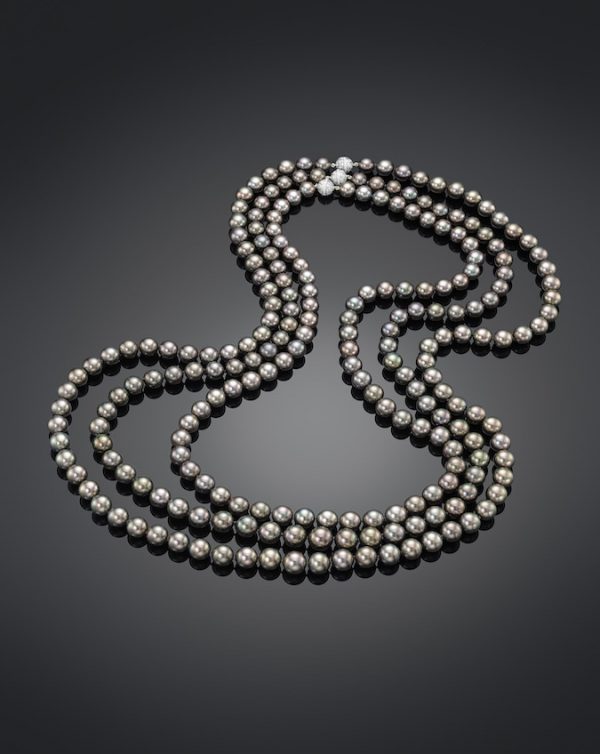 Classic Tahitian Three Strand Cultured Pearl Necklace