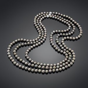 Assael natural color tahitian three strand cultured pearl necklace