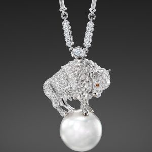Julie Parker Pave Diamond Bison With South Sea Pearl