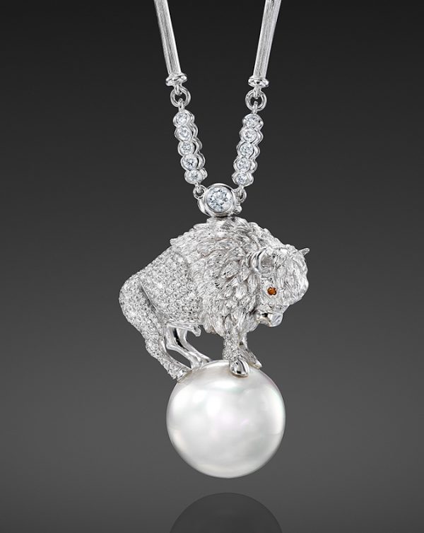 Julie Parker Pave Diamond Bison With South Sea Pearl