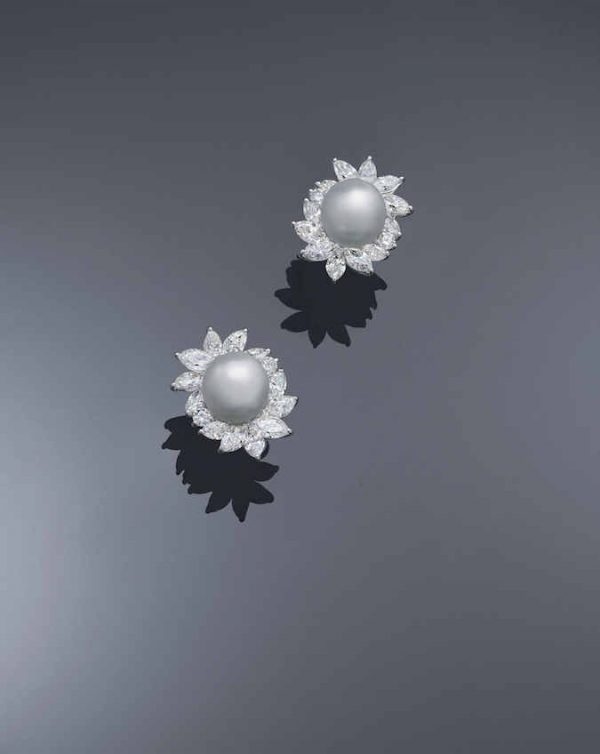 Classic South Sea And Diamond Cluster Earrings