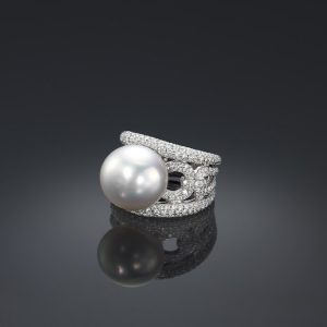 Classic South Sea Cultured Pearl And Diamond Pave Ring
