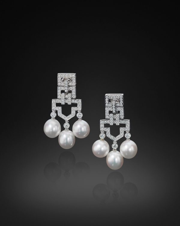 Chinoiserie South Sea Pearl and Diamond Earrings