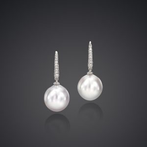 Classic South Sea Pearl Pave Hook Earrings