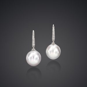 Assael south sea pearl pave hook earrings
