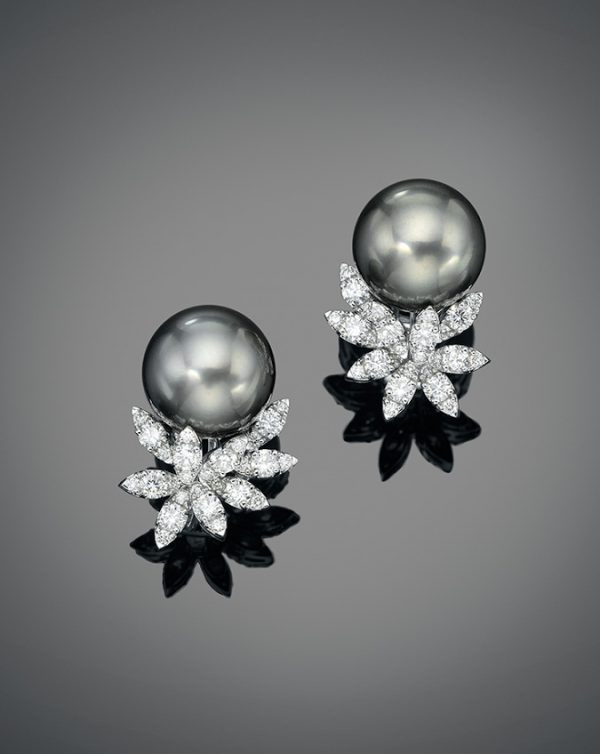 Classic Tahitian Pearl and Diamond Cluster Earrings