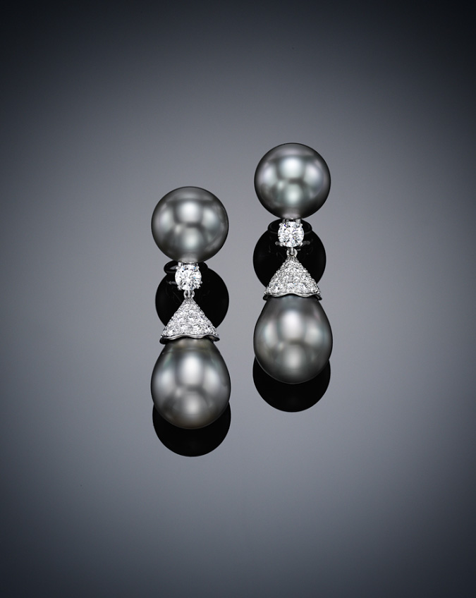 Three Diamond & Tahitian Pearl Earrings - Gold Jewelry | Nashelle