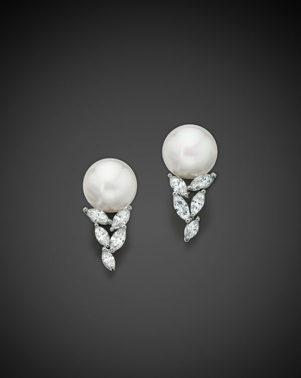 La Feuille South Sea Pearl and Diamond Earrings