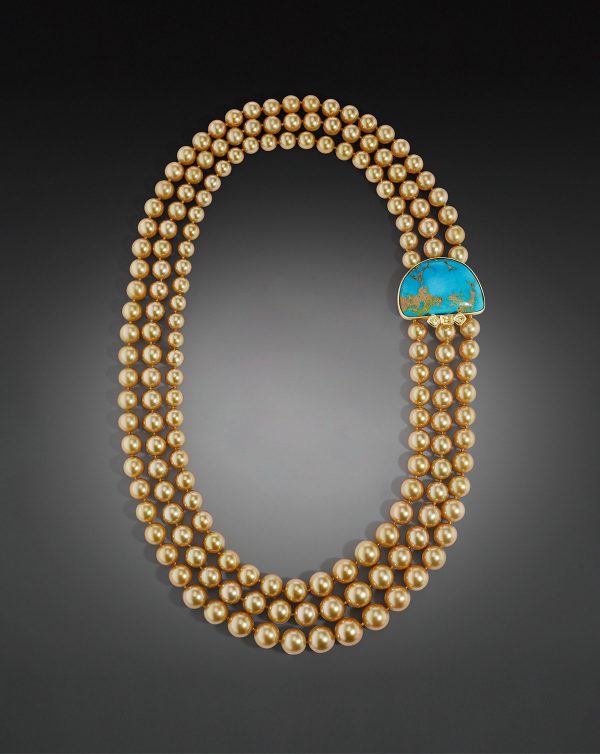 Mezza Luna Golden South Sea Pearl and Natural Turquoise Necklace