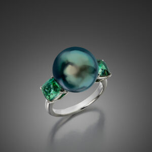 Tahitian Pearl and Blue-Green Tourmaline Ring