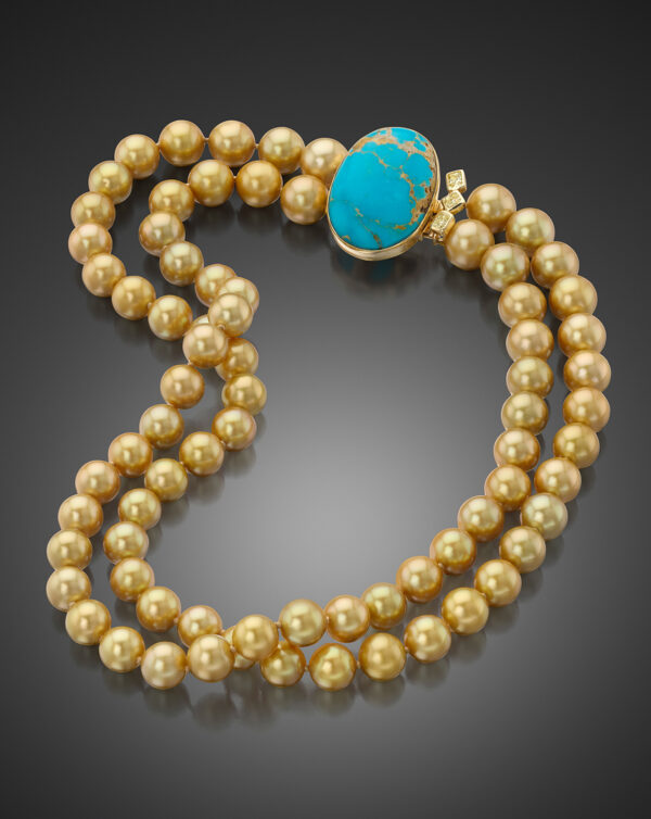 Sand and Sea Golden South Sea Pearl and Turquoise Necklace