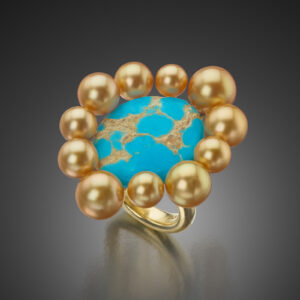 Sand and Sea Golden South Sea Pearl and Turquoise Ring