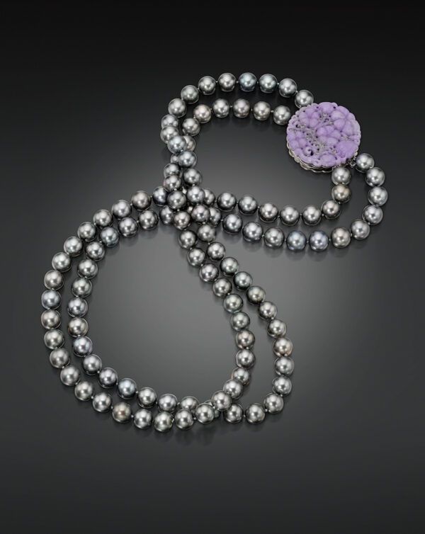 Tahitian Pearl Necklace with Carved Lavender Jadeite Clasp