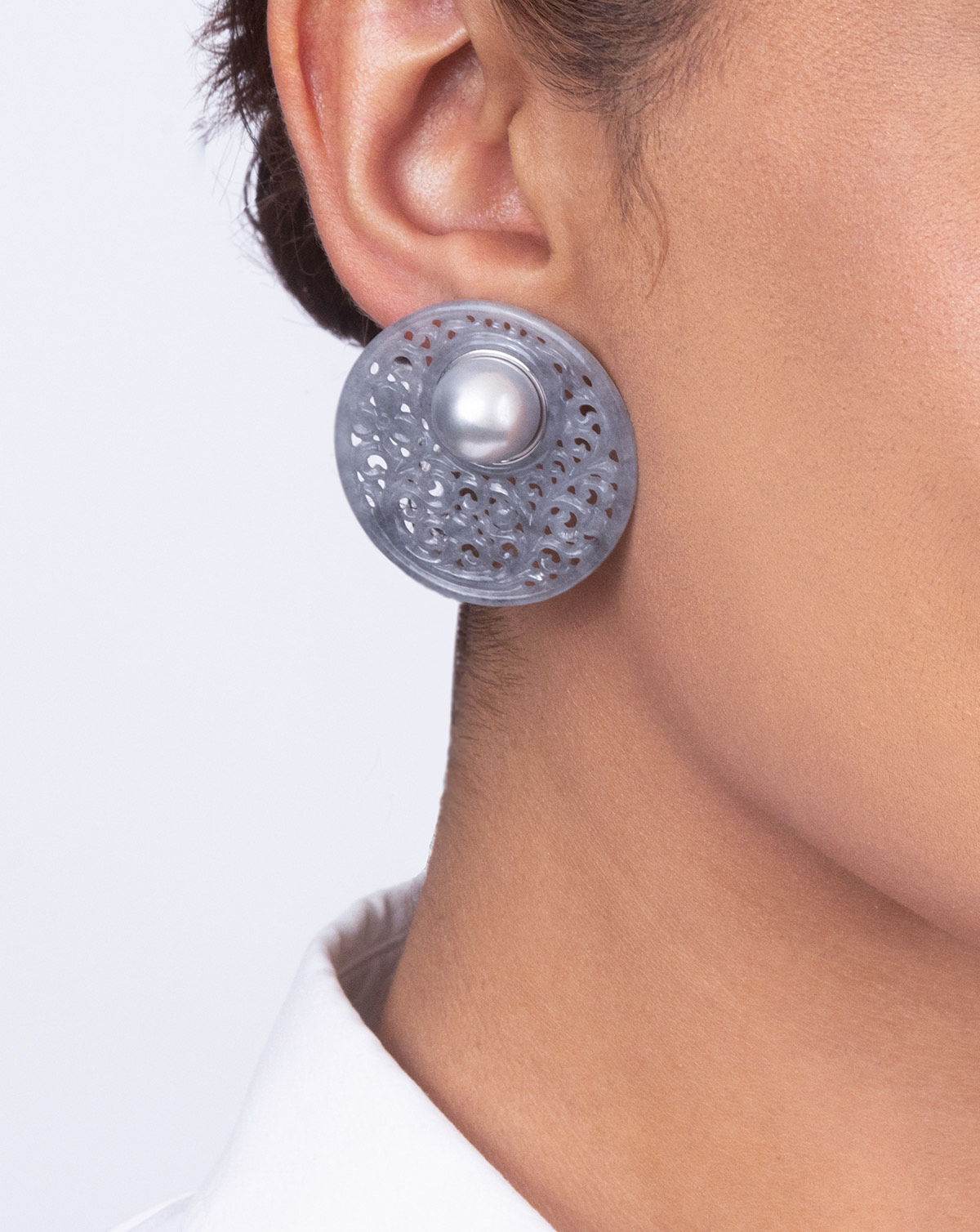 Tahitian Pearl Earrings with Grey Jadeite Jackets - Assael