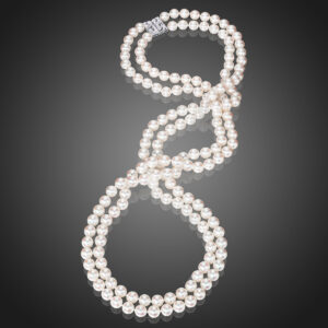 Double Strand Akoya Pearl Necklace with Diamond Clasp