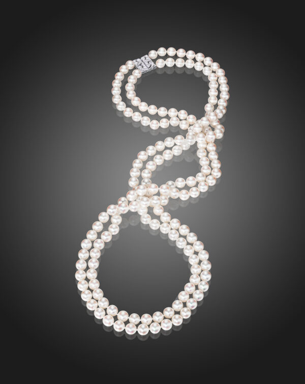 Double Strand Akoya Pearl Necklace with Diamond Clasp