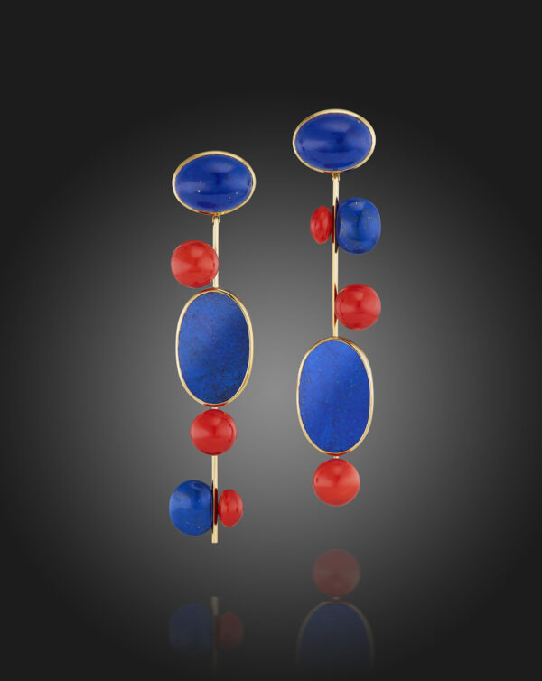 Modernist Sardinian coral and lapis earrings