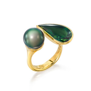 Green Tahitian Pearl and Green Sunstone Ring