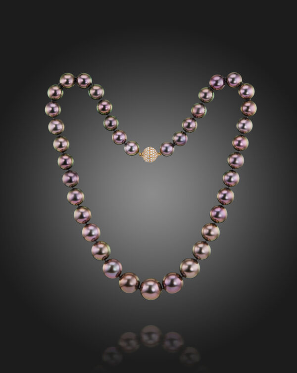 Tahitian Natural Color Cultured Pearl Necklace in Yellow Gold