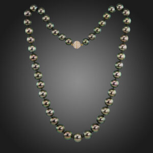 Forty-five Tahitian Natural Color Cultured Pearls, Green tones necklace