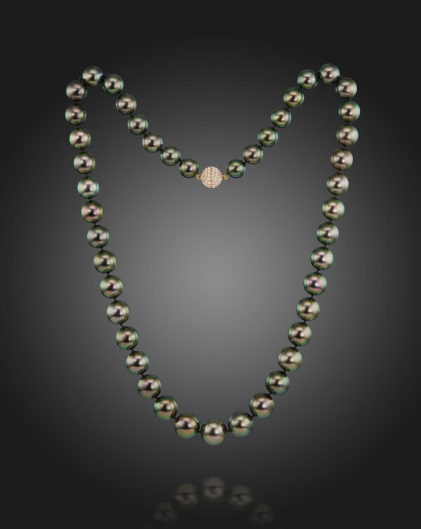 Forty-five Tahitian Natural Color Cultured Pearls, Green tones necklace