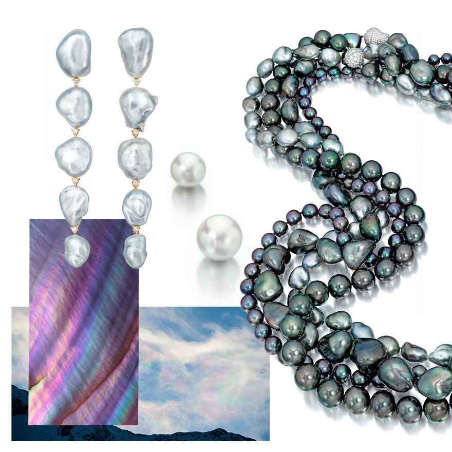 Assael Keshi pearl and diamond graduated drop earrings, various Assael Tahitian pearl strands