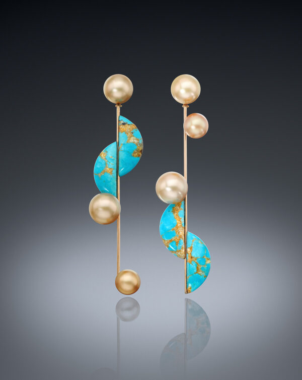 Assael Golden south sea pearl and Sonora turquoise earrings