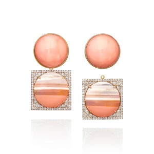 Angel skin coral, detachable carnelian and diamond earrings