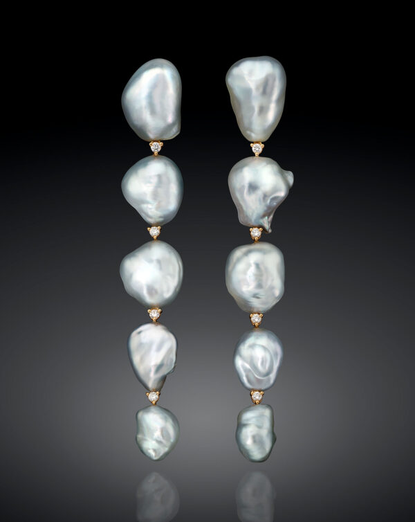 long keshi south sea pearl earrings with diamonds