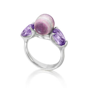 Natural Striped Spiny Oyster Pearl and Lavender Spinel Ring