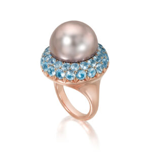 Tahitian Pearl and Aquamarine Ring in Rose Gold