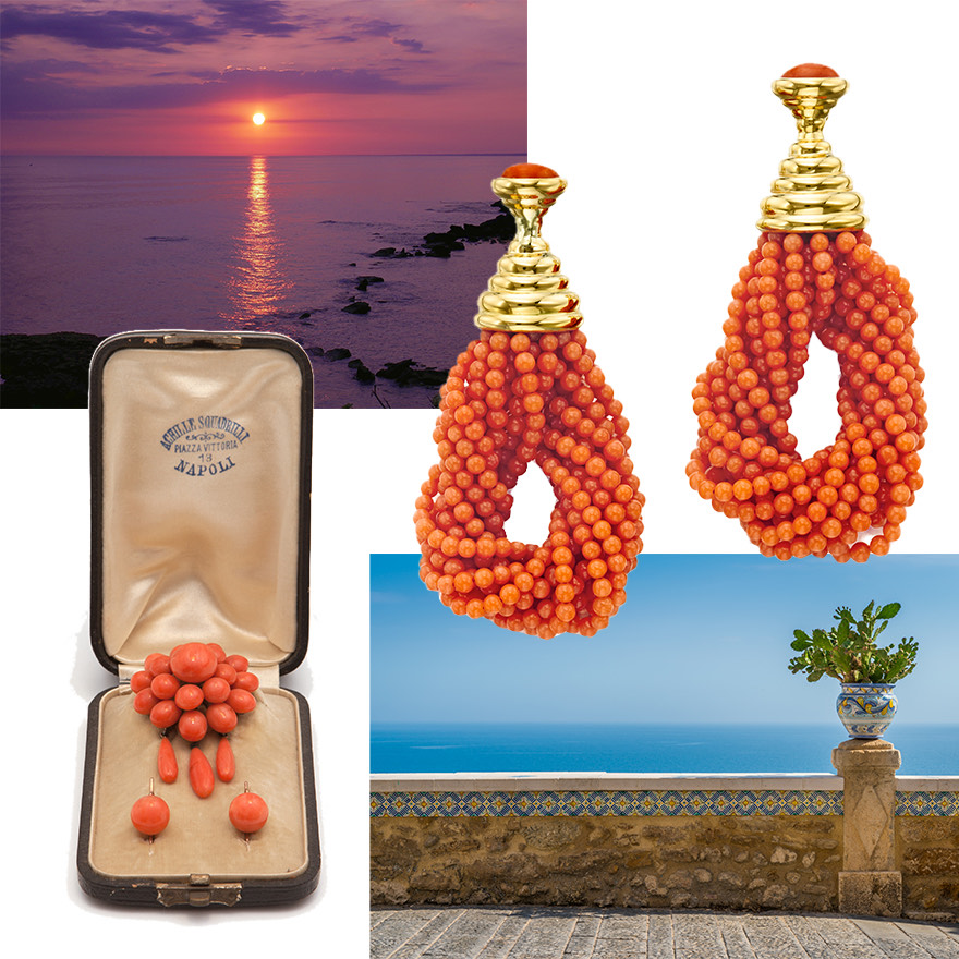 Assael Sciacca Coral earrings in 18K Gold, Scenic View from Sciacca, Italy, Sciacca Coral from Liverino Museum, Sunset over the Mediterranean