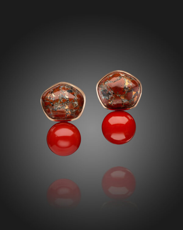 Sardinian Coral and Copper Rose Earrings