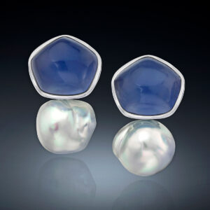 A Pair of South Sea Keshi Pearls and Chalcedony earrings