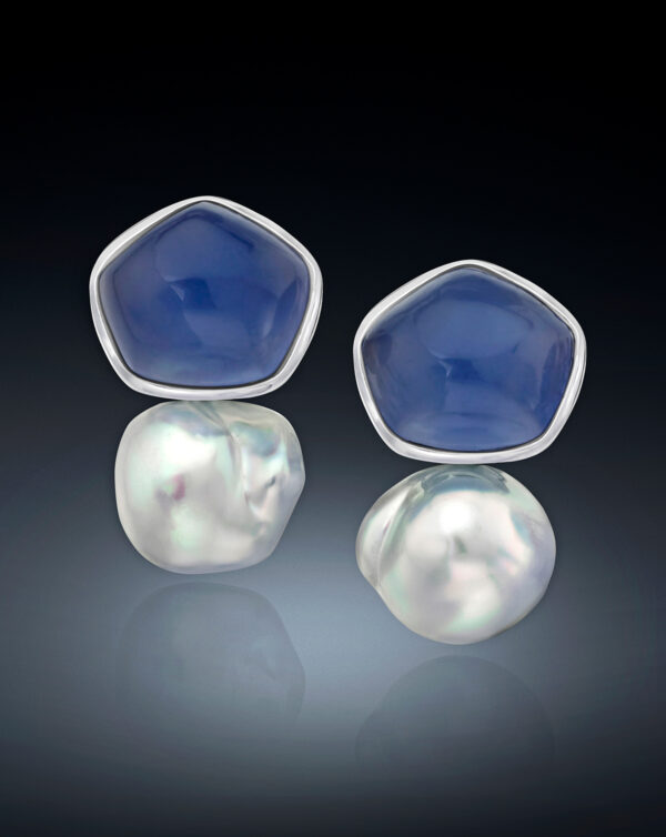 A Pair of South Sea Keshi Pearls and Chalcedony earrings