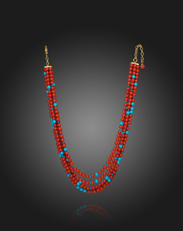 Assael Sardinian Coral and Turquoise 5-Row Necklace
