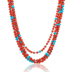 Sardinian Coral and Turquoise 5-Row Necklace