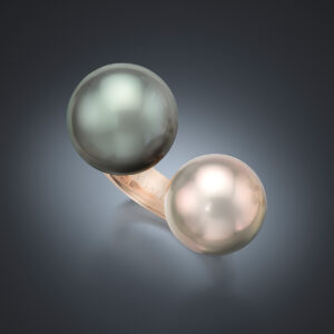 Tahitian Natural Color Cultured Pearls Two Bubbles Ring
