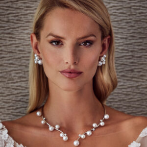 Model wearing Assael’s South Sea Pearl and Diamond "Floating Bubble" Collar Necklace